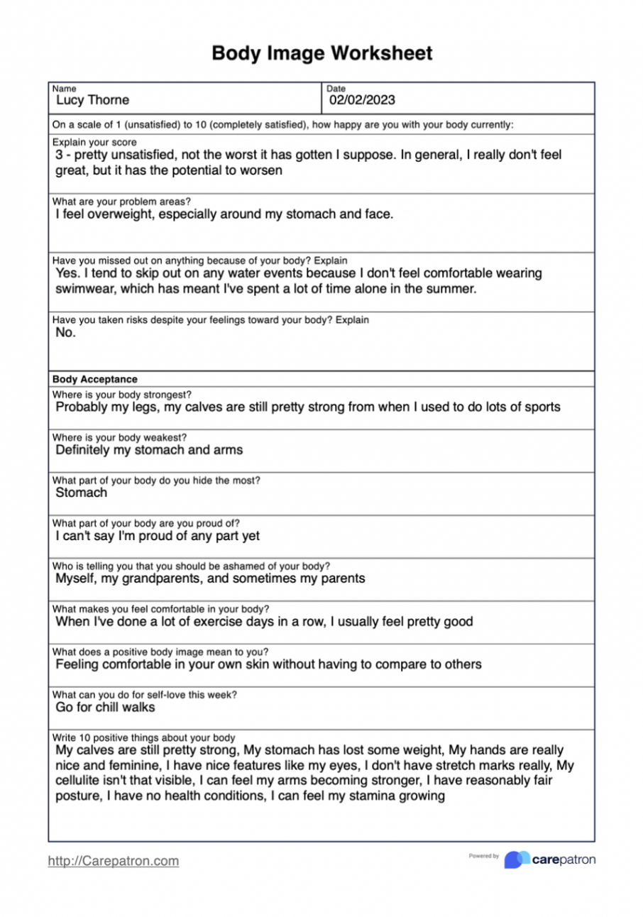 Body Image Worksheet & Example  Free PDF Download