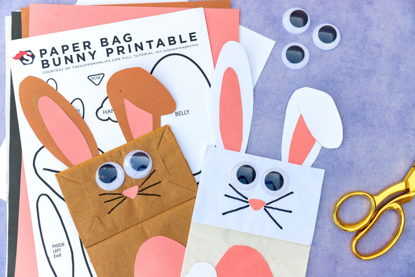 Bunny Paper Bag Craft Printable Template - The Super Mom Life