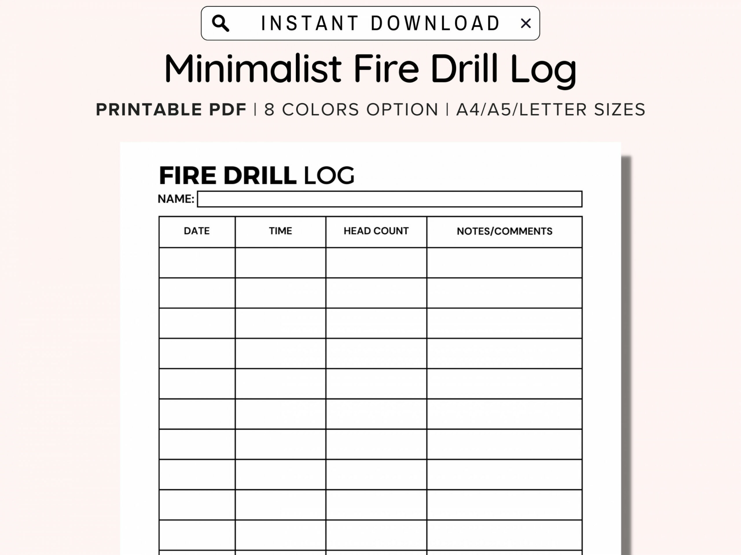 Business Fire Drill Log Printable, Organization, Fire Drill