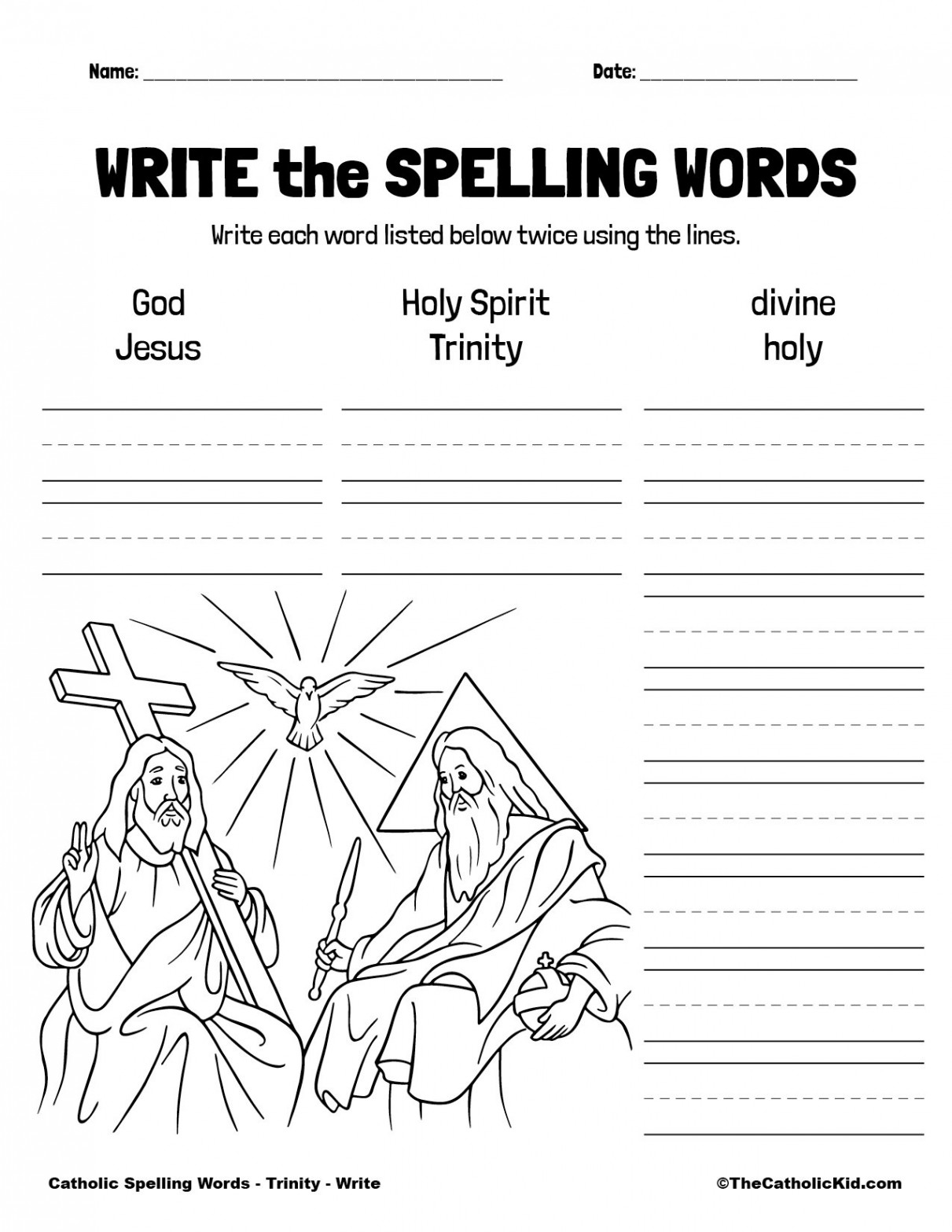 Catholic Spelling & Vocabulary Words Trinity Worksheets