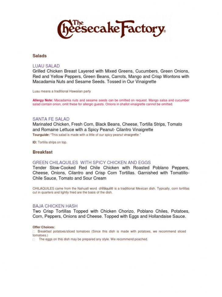 Cheesecake Factory Menu Final  PDF  Cheesecake  Salad