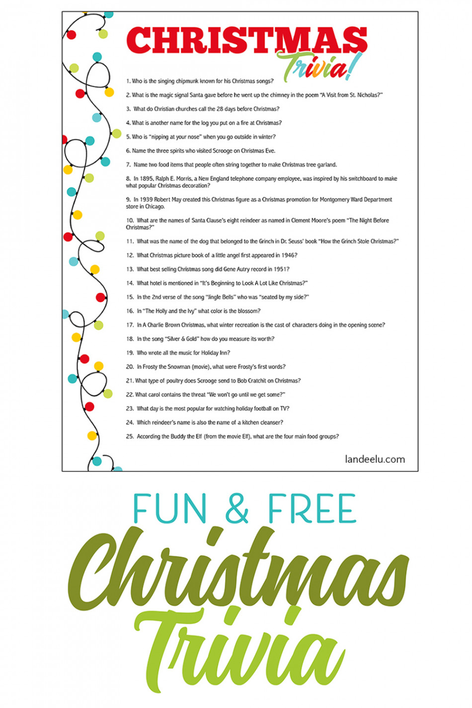 Christmas Trivia Game Perfect for Christmas Parties! Printable Fun