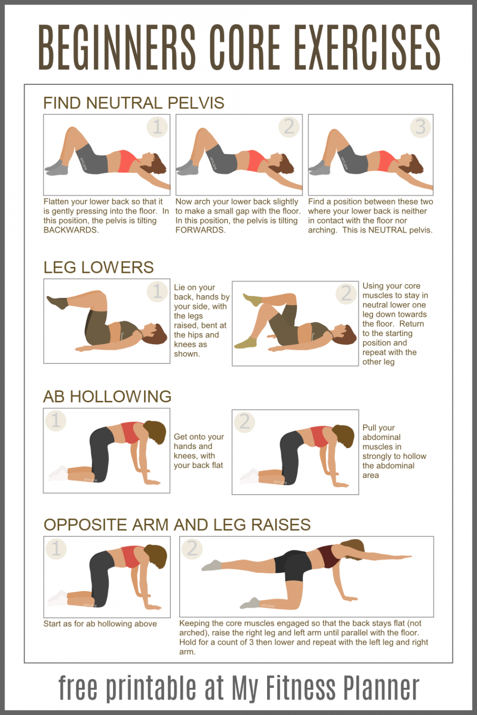 Core training for beginners with printable exercise chart  Best