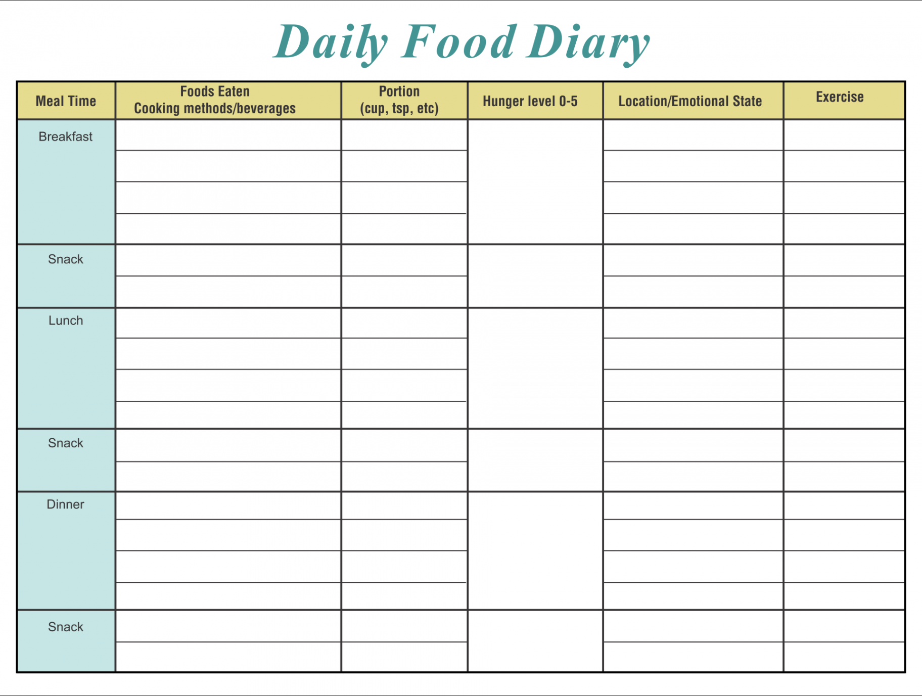 Daily Food Diary Template Printable  Food journal printable, Food