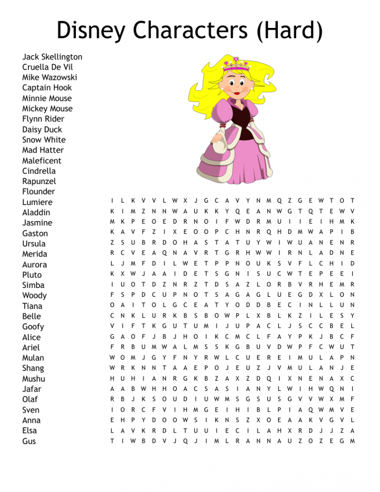 Disney Characters (Hard) Word Search - WordMint