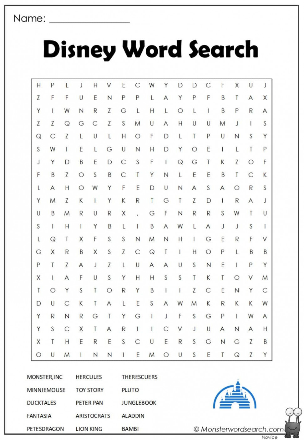 disney word search - Monster Word Search