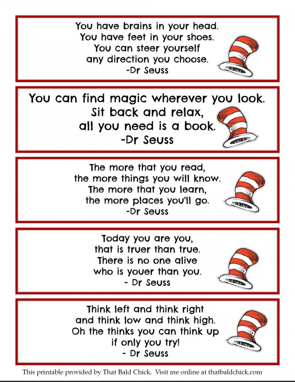 + Dr Seuss Printables + free bookmarks — That Bald Chick®