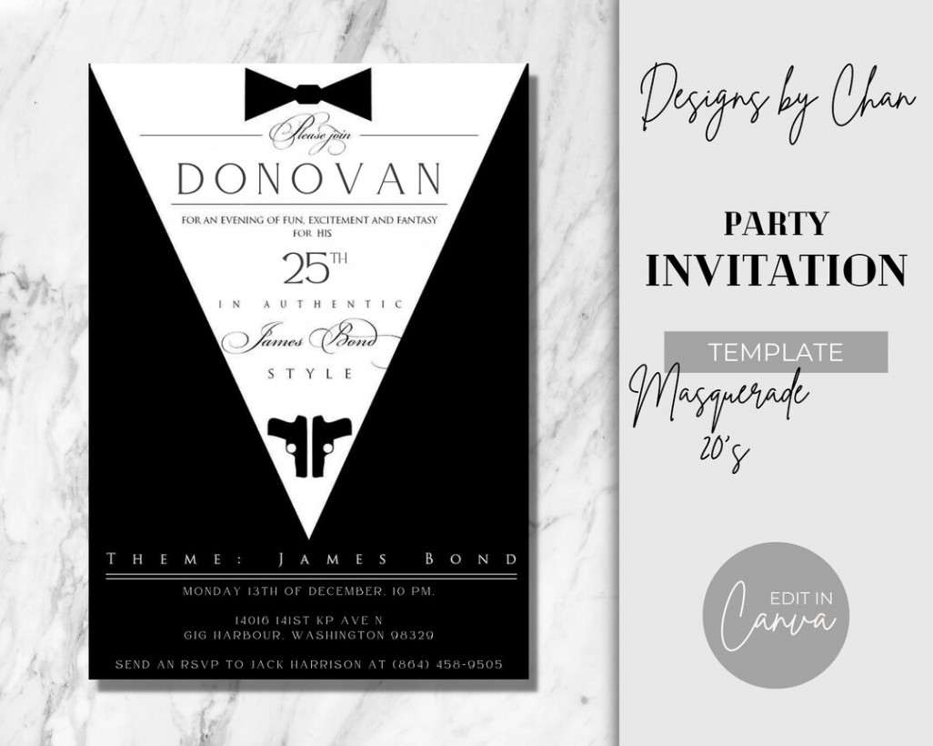 Editable James Bond  Party Invitation Template Digital and