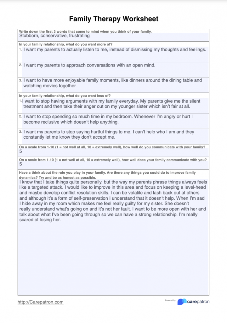 Family Therapy Worksheet & Example  Free PDF Download