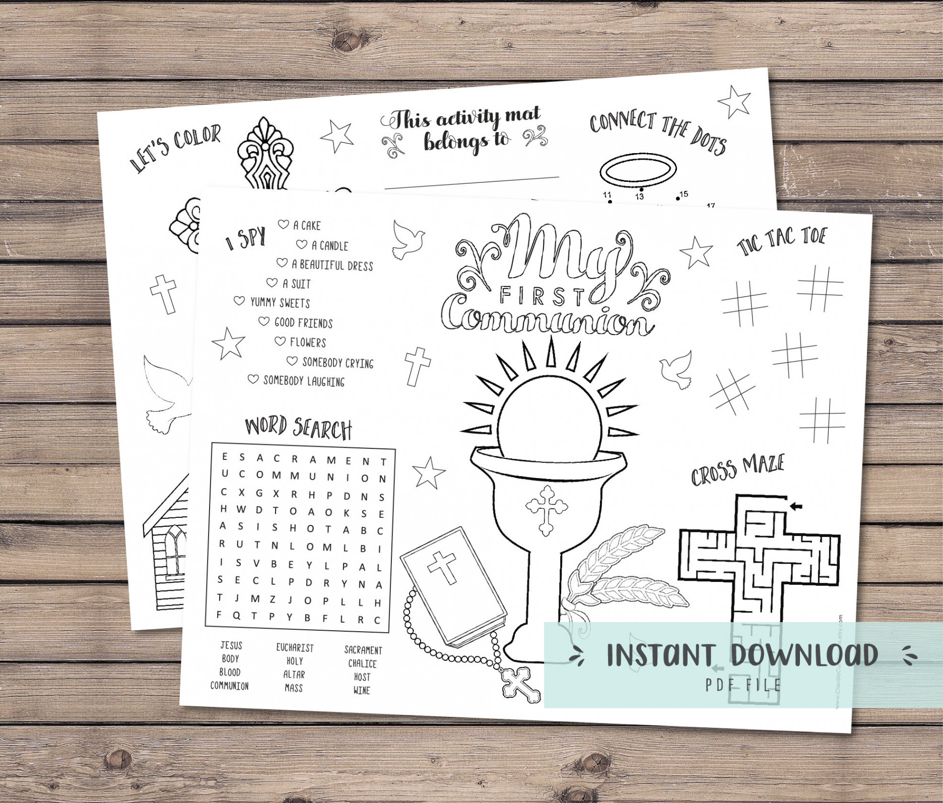 First Communion Coloring Activity Sheets, Holy Communion Favor