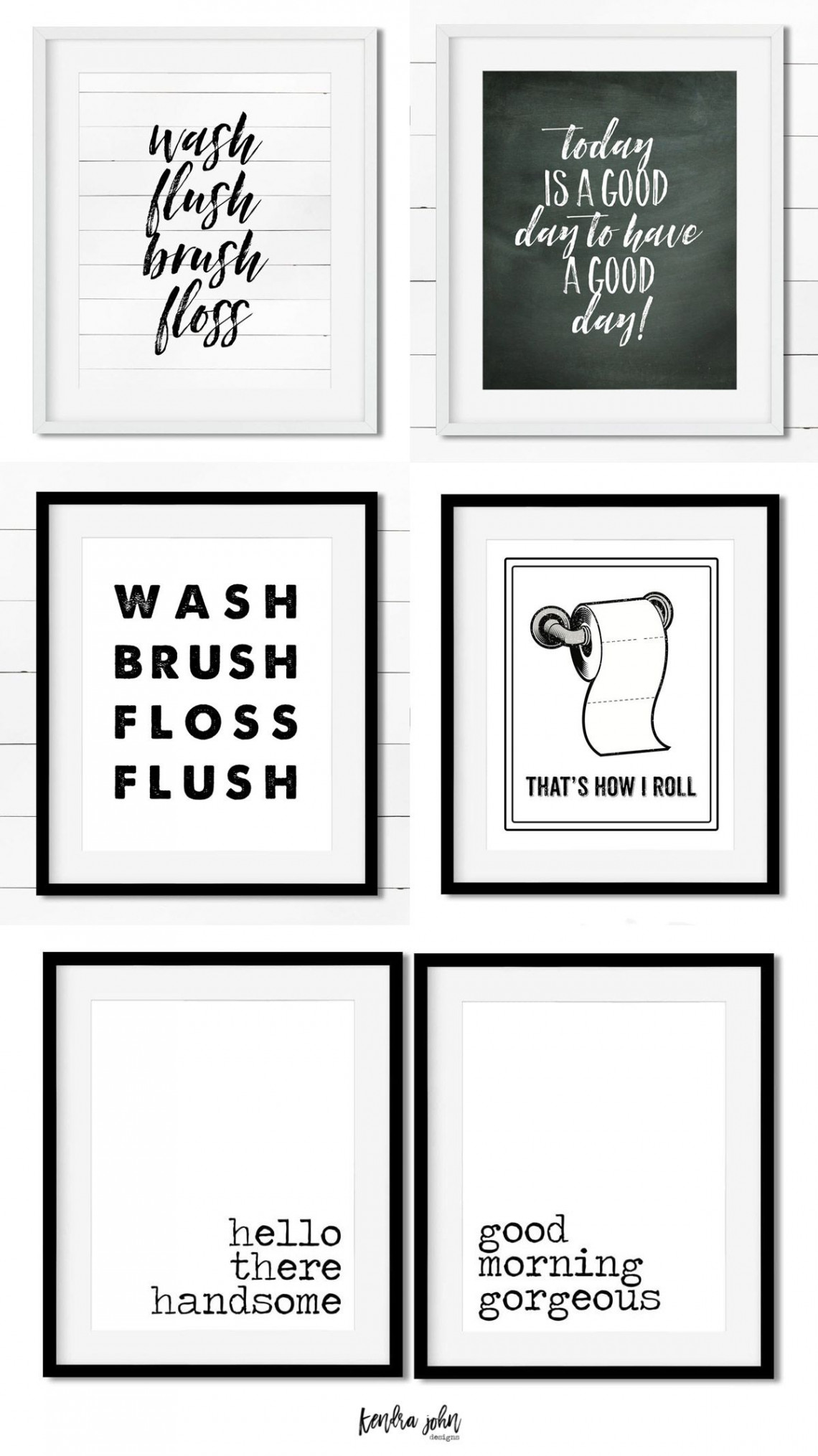 Free Black and White Bathroom Printables - Kendra John Designs