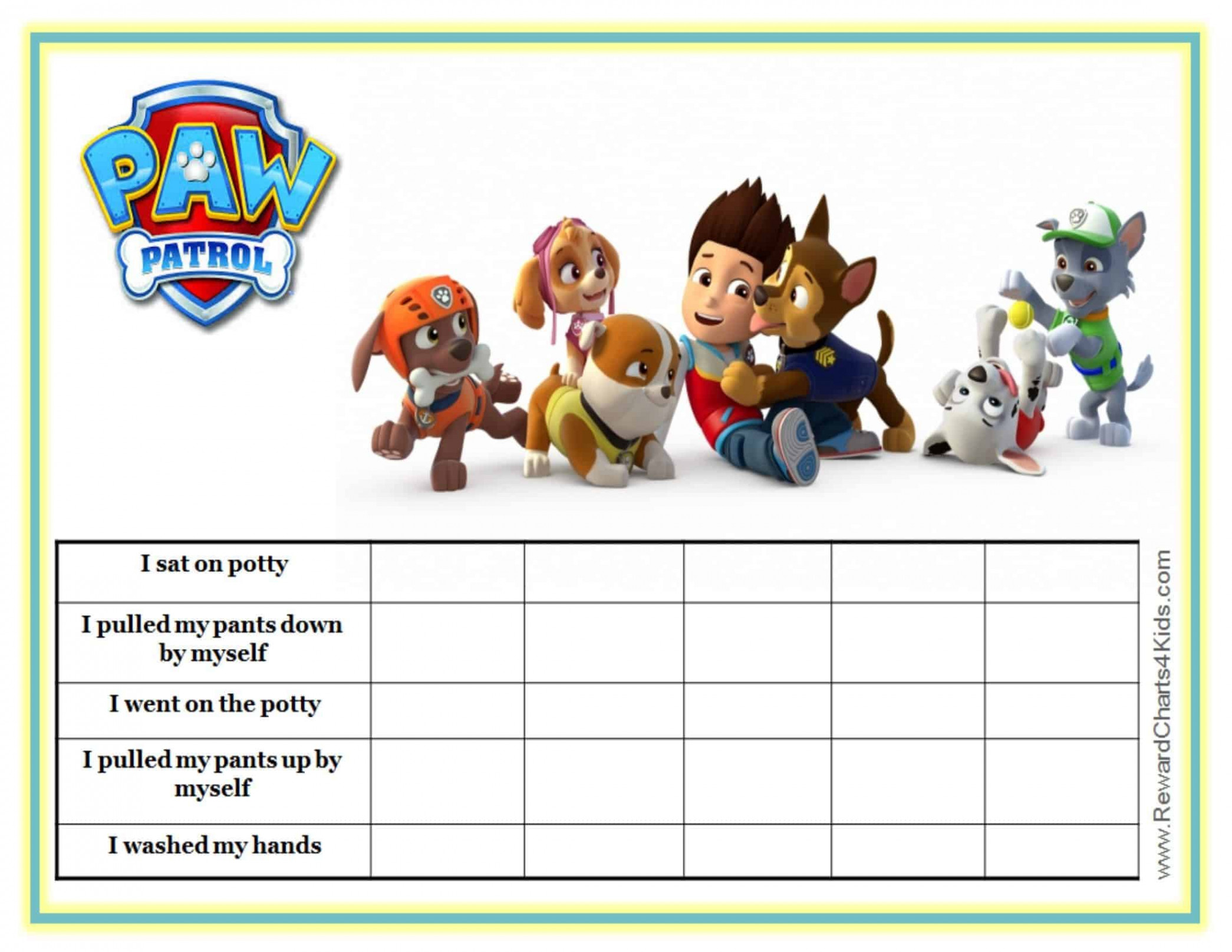 Free Customizable Paw Patrol Charts  Instant Download