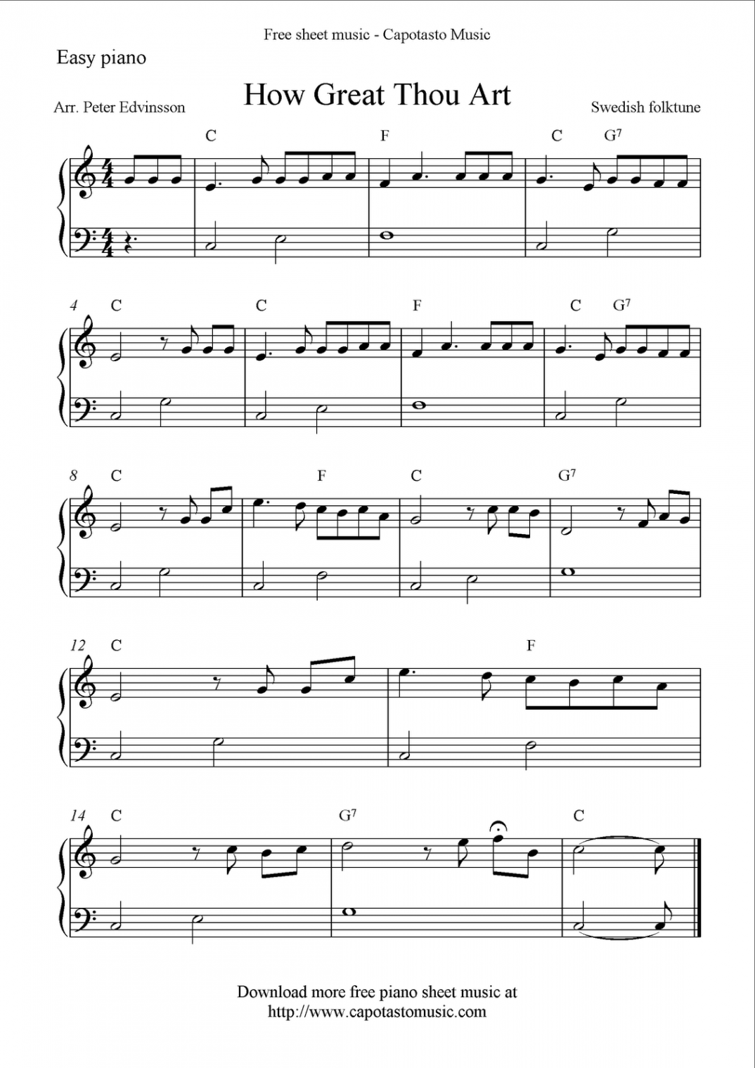 Free easy piano sheet music, How Great Thou Art  Piano sheet