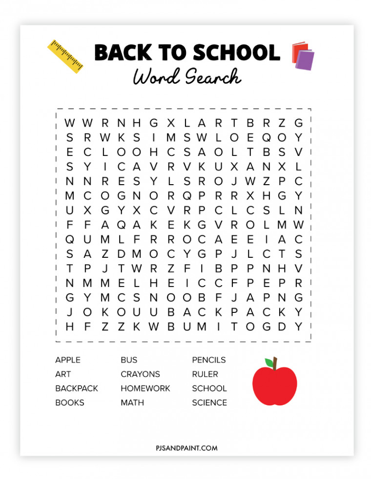 Free Printable Back to School Word Search - Pjs and Paint