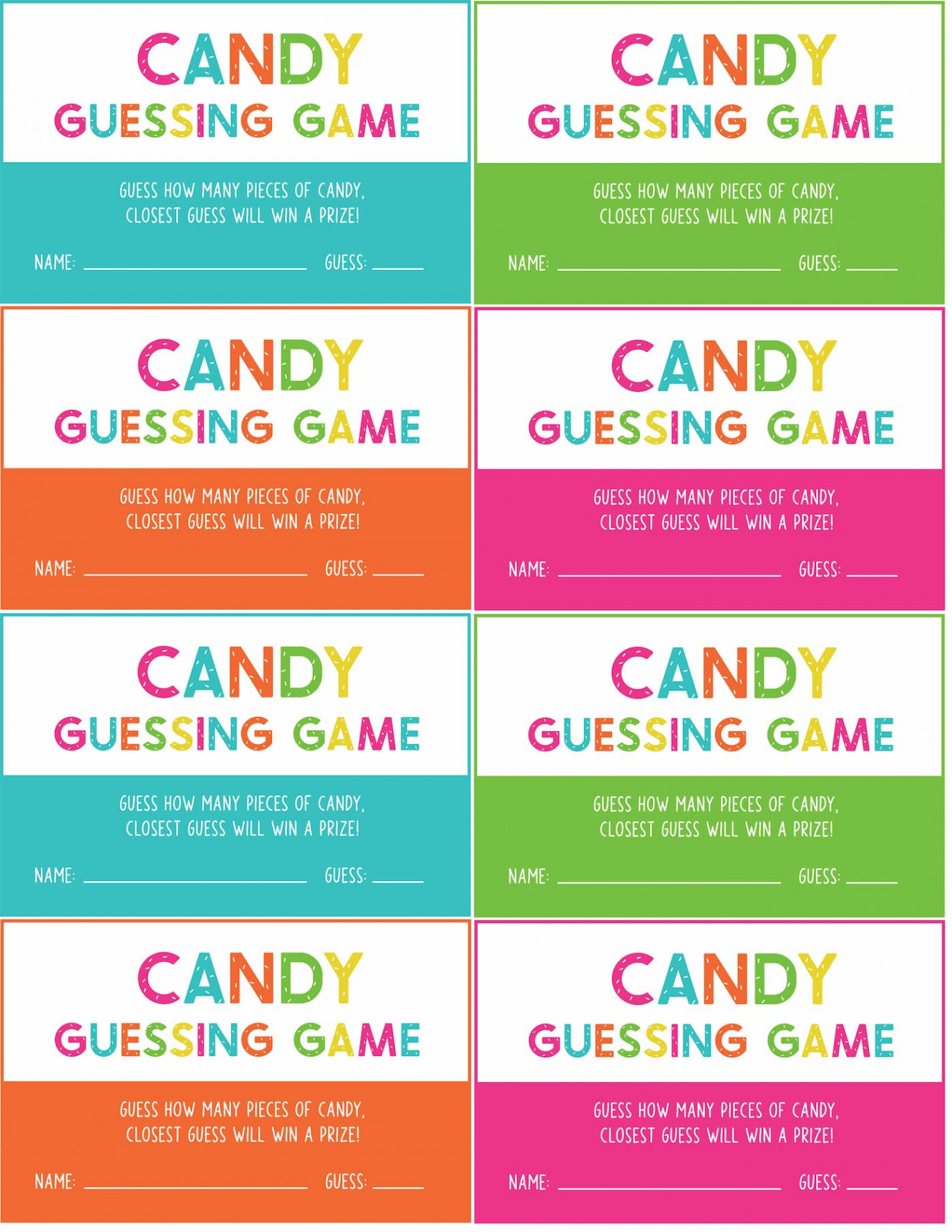 Free Printable Candy Guessing Game, perfect for the classroom