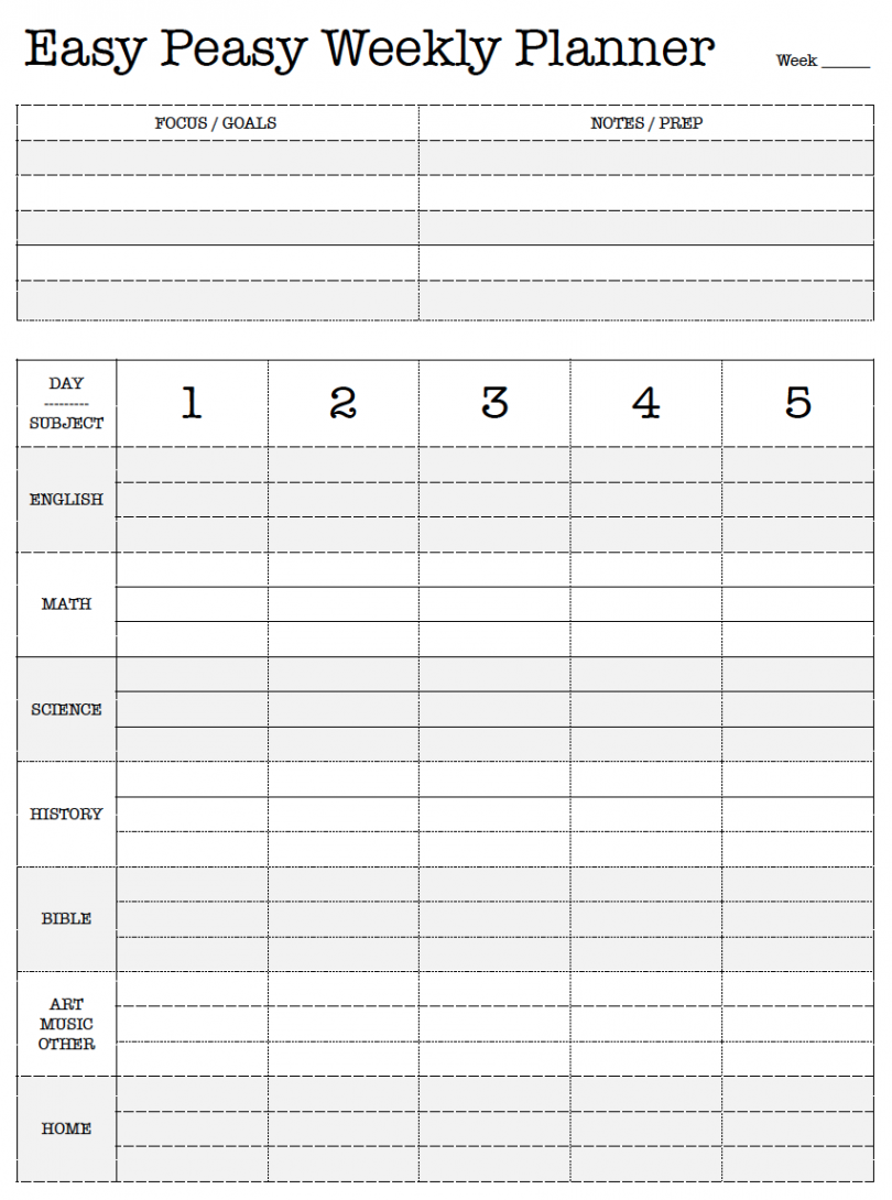 Free Printable. Easy Peasy Weekly Planner. Lesson Plan