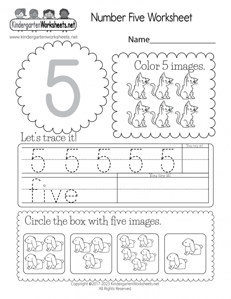 Free Printable Number Five Worksheet