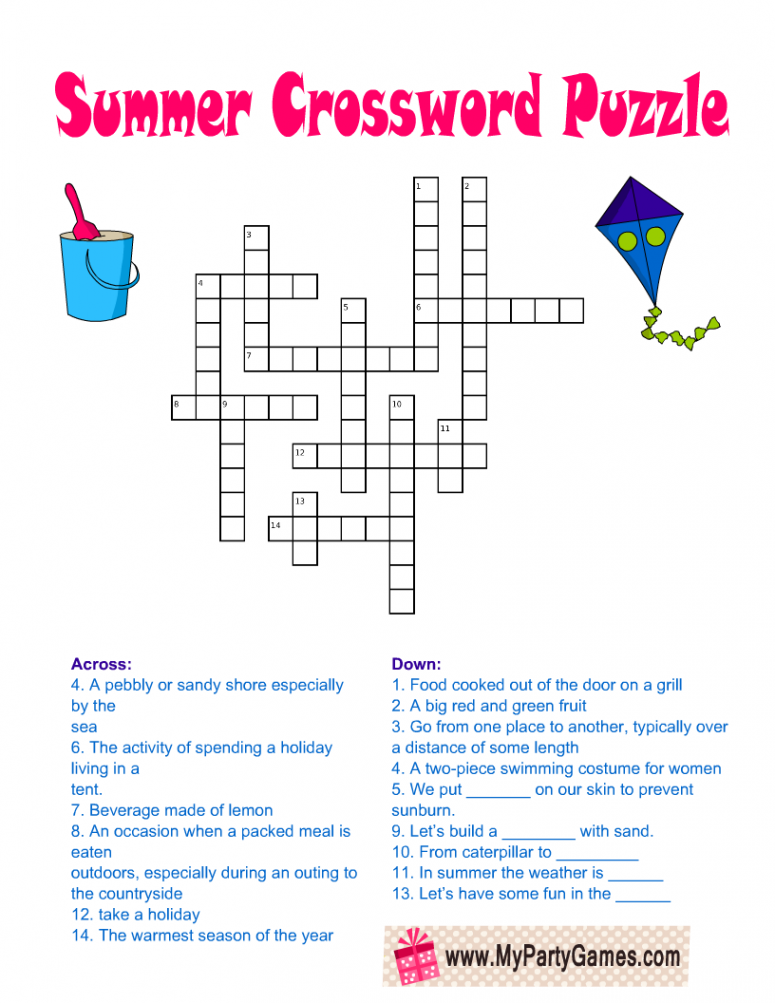 Free Printable Summer Crossword Puzzles  Free printable