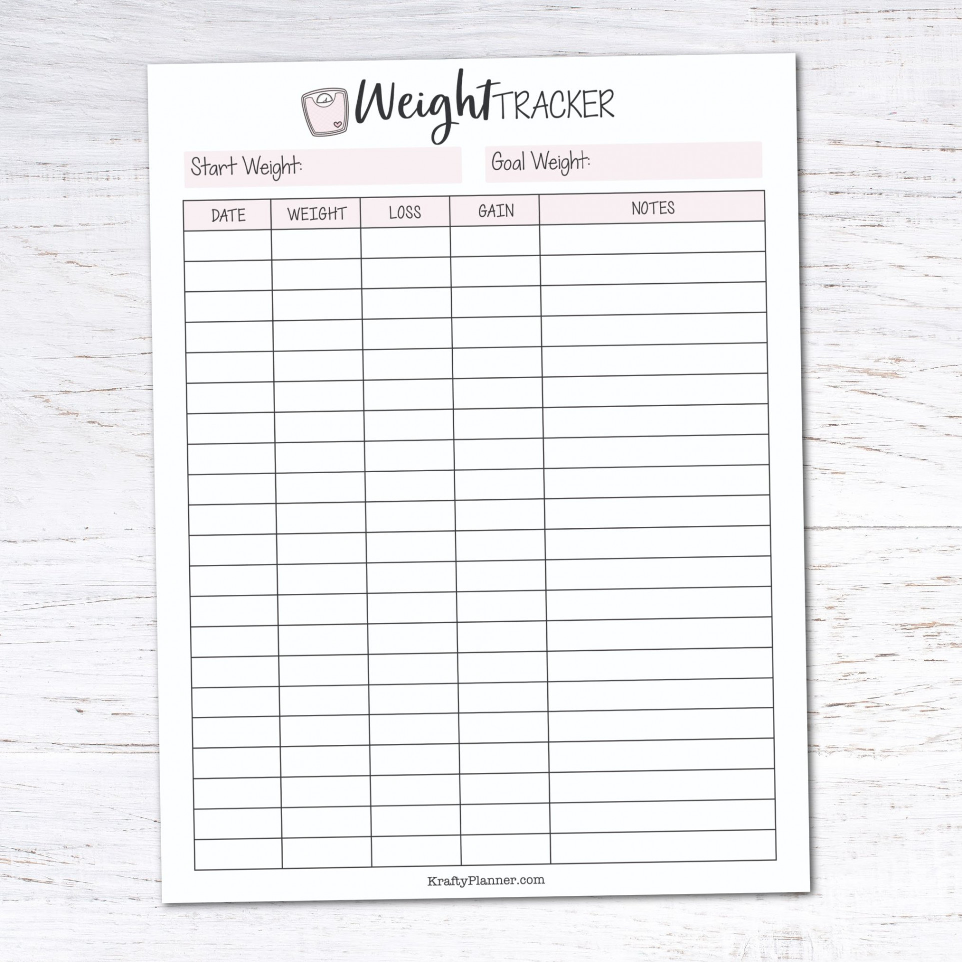 Free Printable Weight Loss Tracker — Krafty Planner