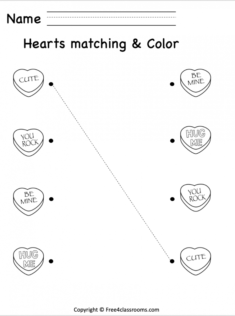 Free Trace and Match Worksheet - Valentine