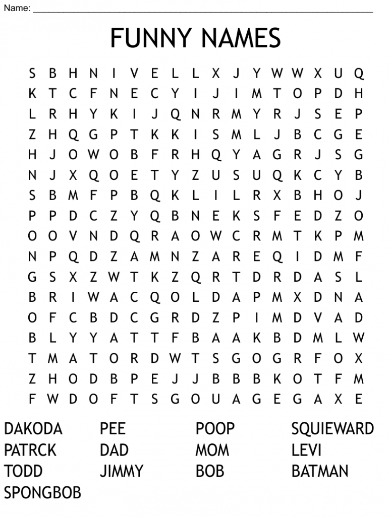 FUNNY NAMES Word Search - WordMint