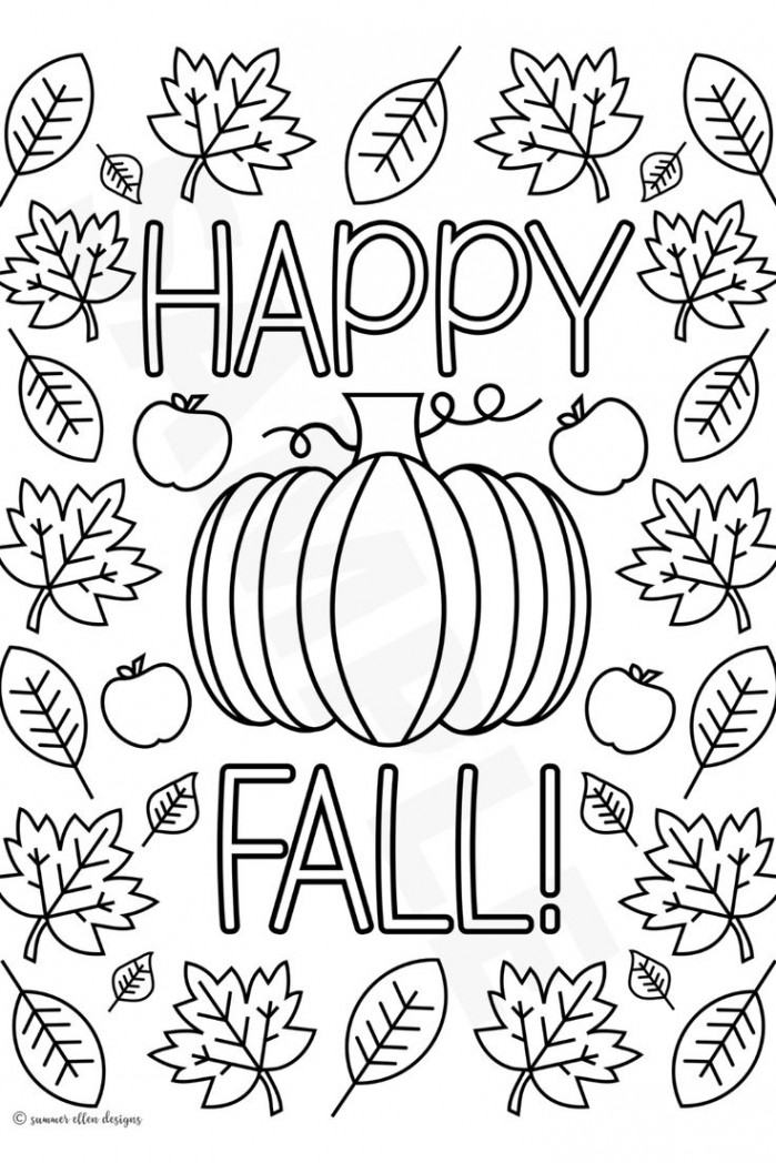 Happy Fall Coloring Page Adult Coloring Page for Fall Fall Leaves