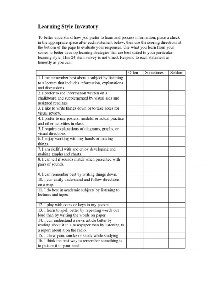 Learning Style Inventory Survey  PDF  Learning Styles  Reading