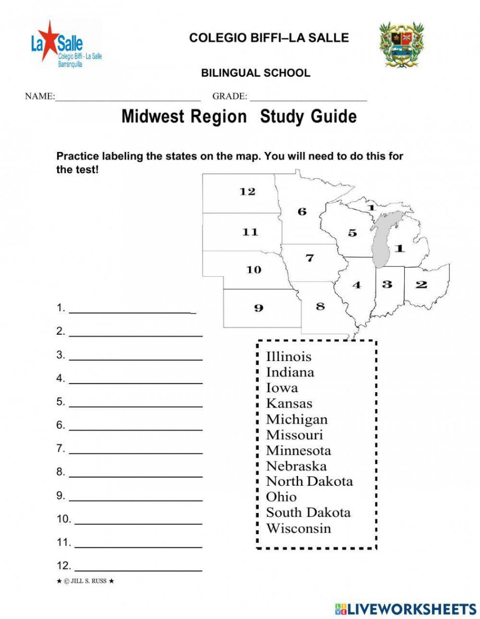 Midwest region (states and capitals) worksheet  Live Worksheets