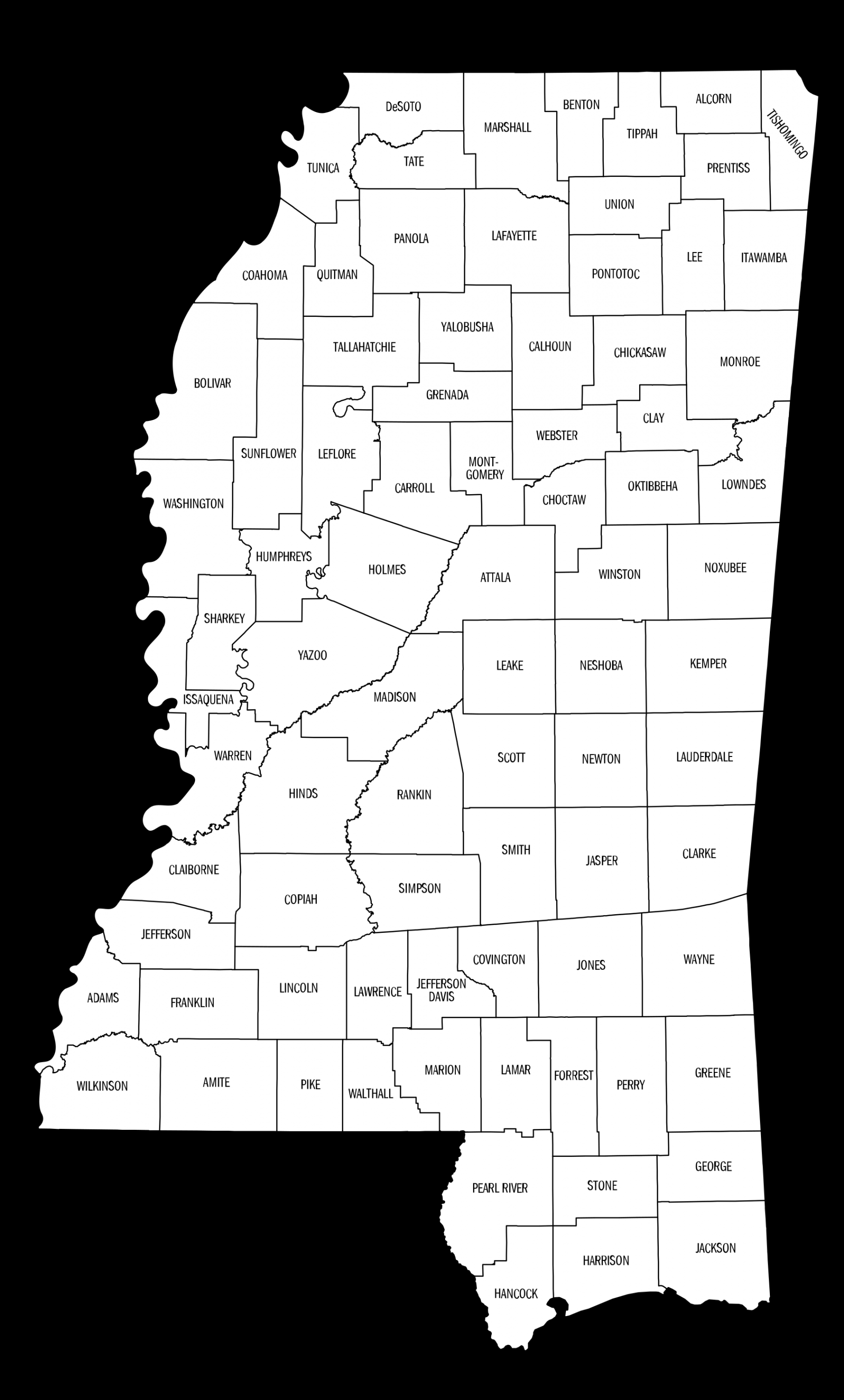 Mississippi County Map (Printable State Map with County Lines