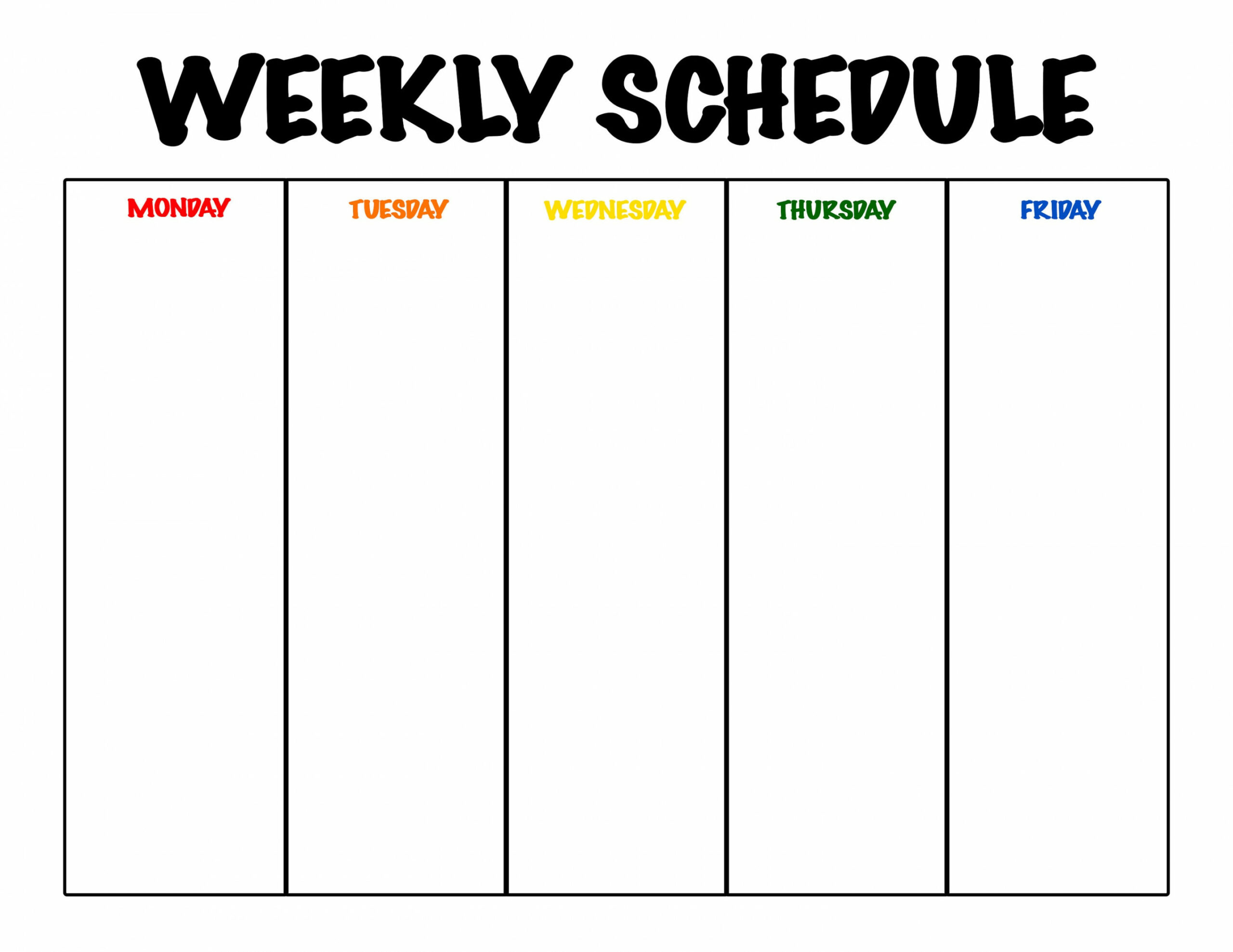 Monday Friday Weekly Schedule PRINTABLE Homeschool Weekly Planner