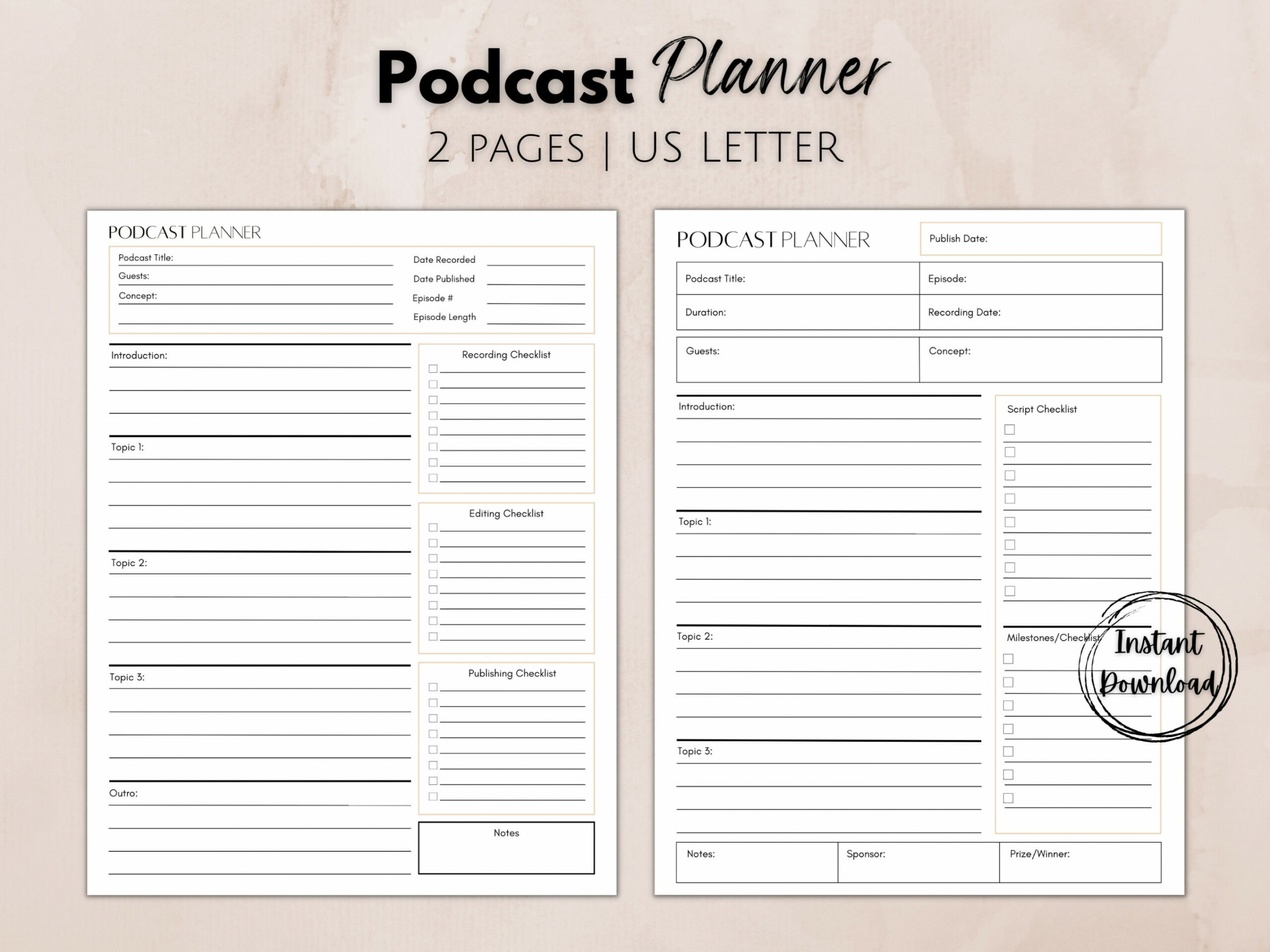 Podcast Planner Printable, Podcast Content Planning Template, Pod