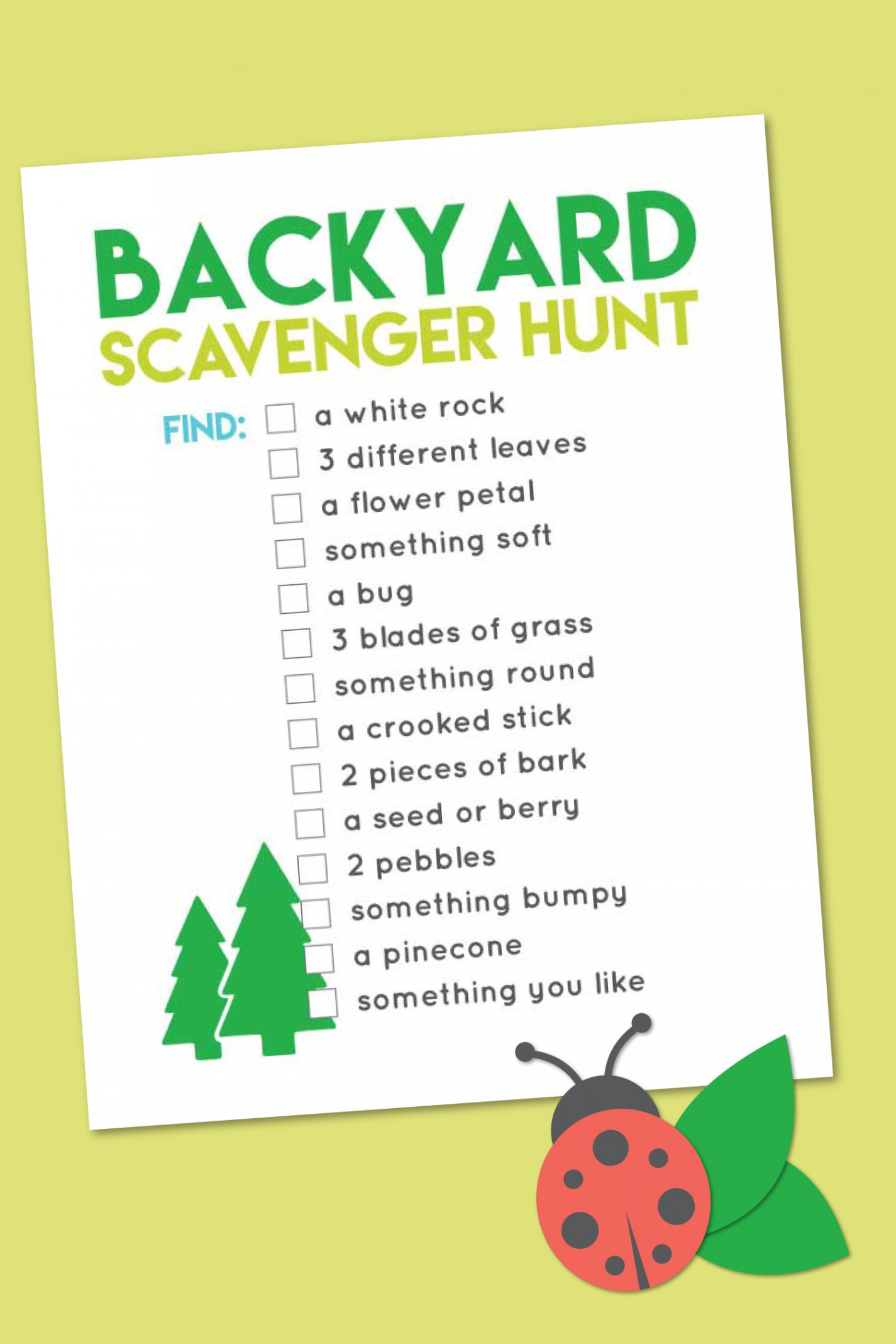 Printable Back Yard Scavenger Hunt - Hey, Let