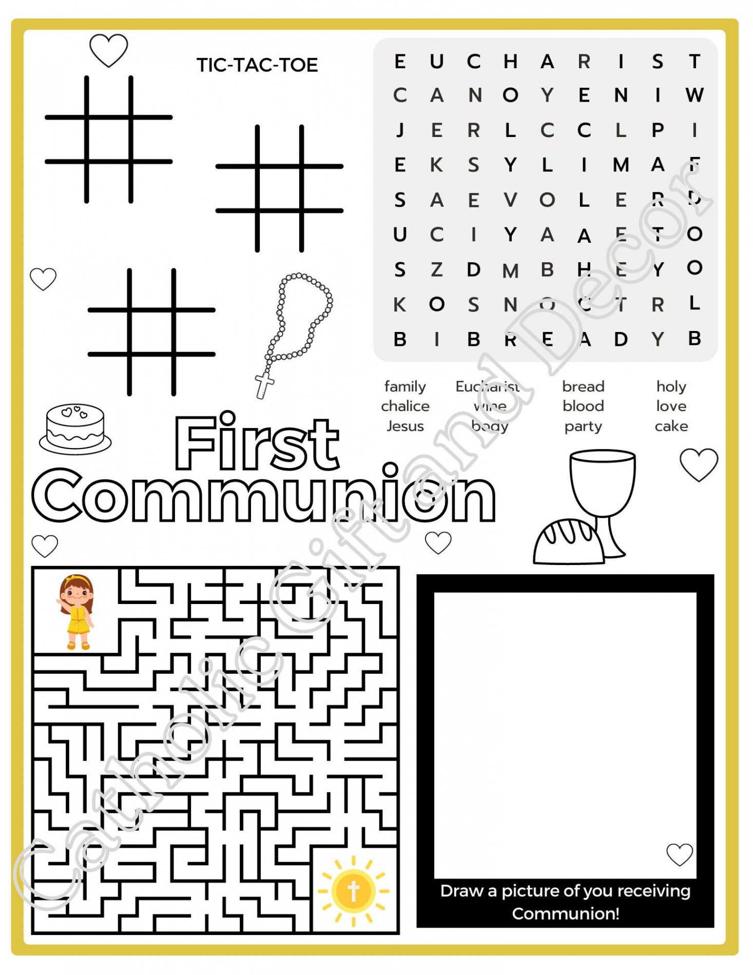 Printable Catholic First Communion Activity Page st Communion