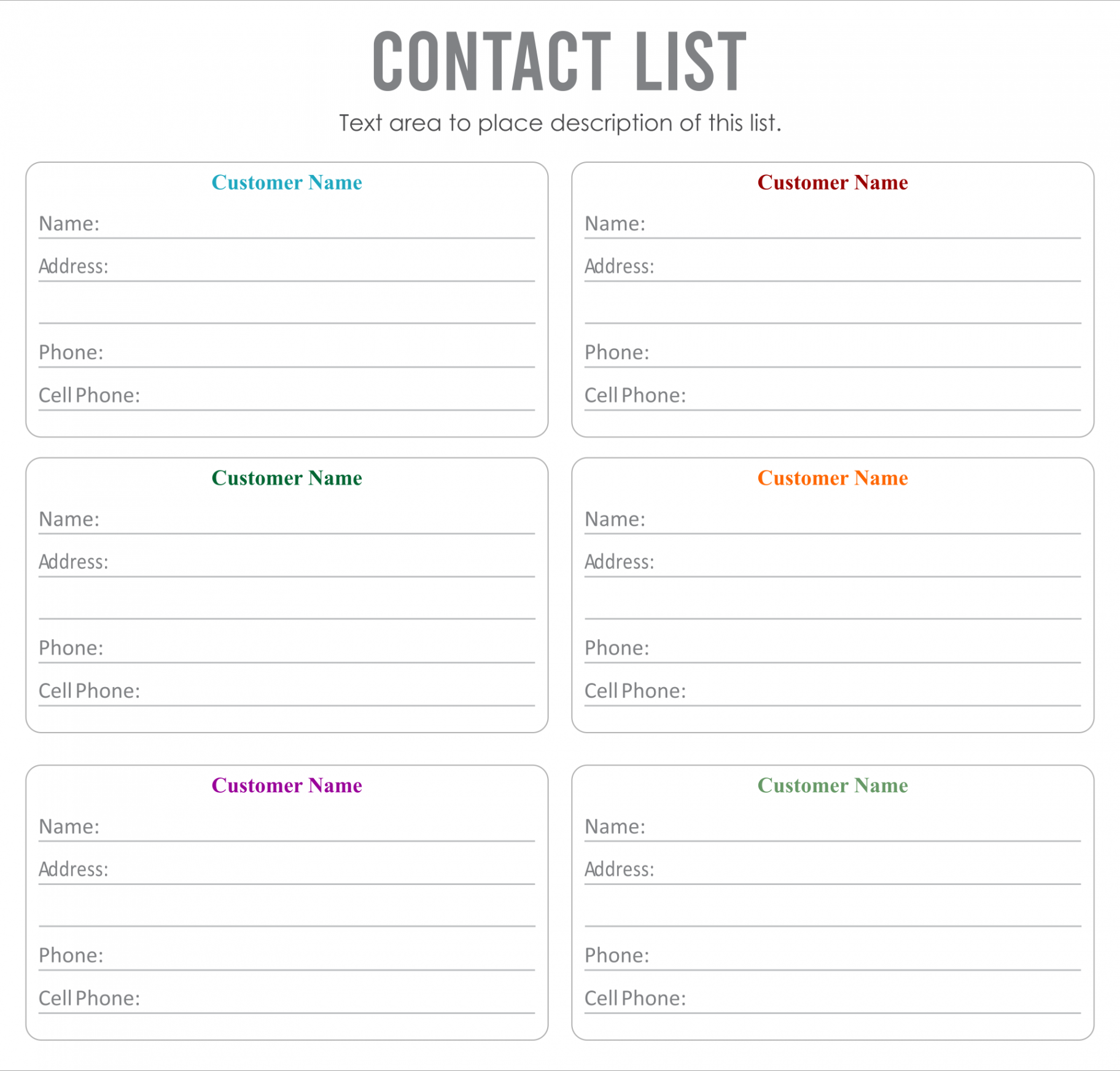 Printable Contact List Templates  Template printable, List