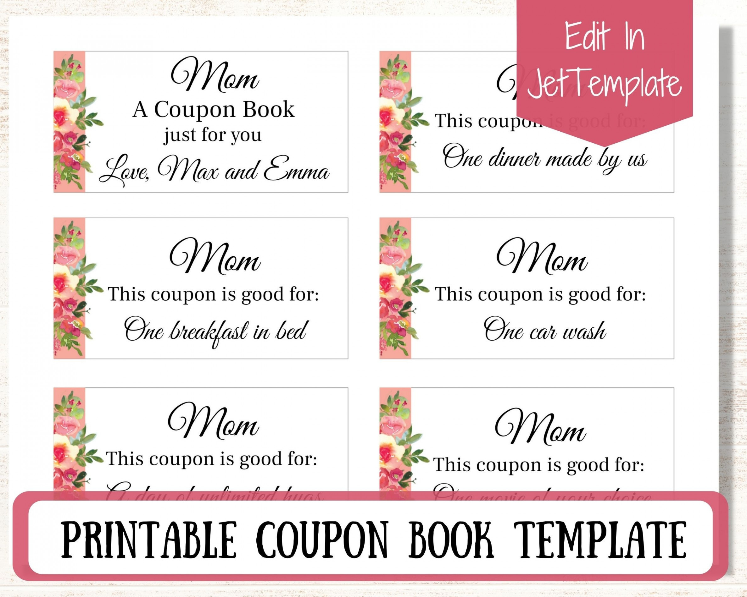 Printable Coupon Book Template for Mom, DIY Mother