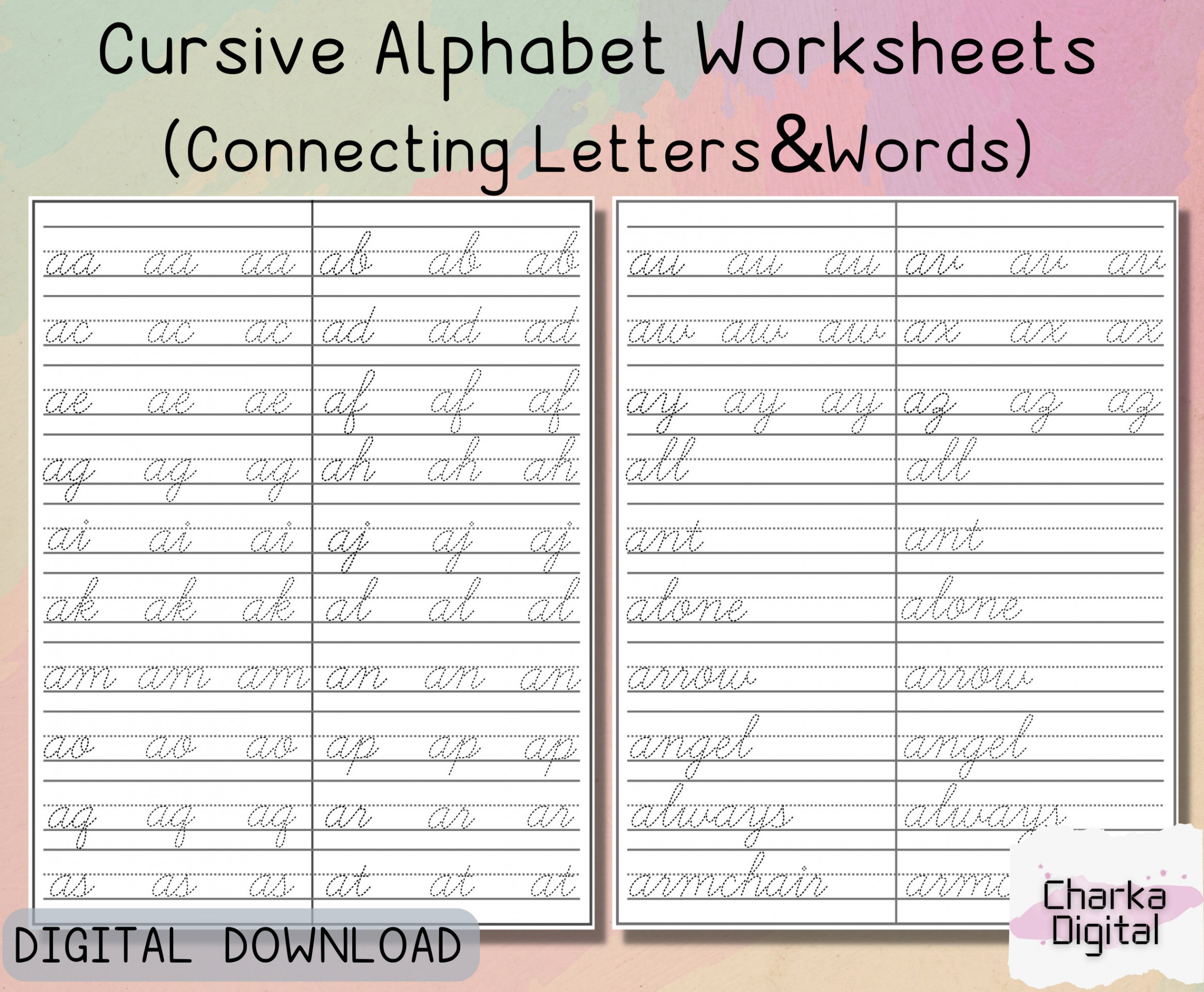 Printable Cursive Alphabet Worksheets, Handwritting Practice Pages