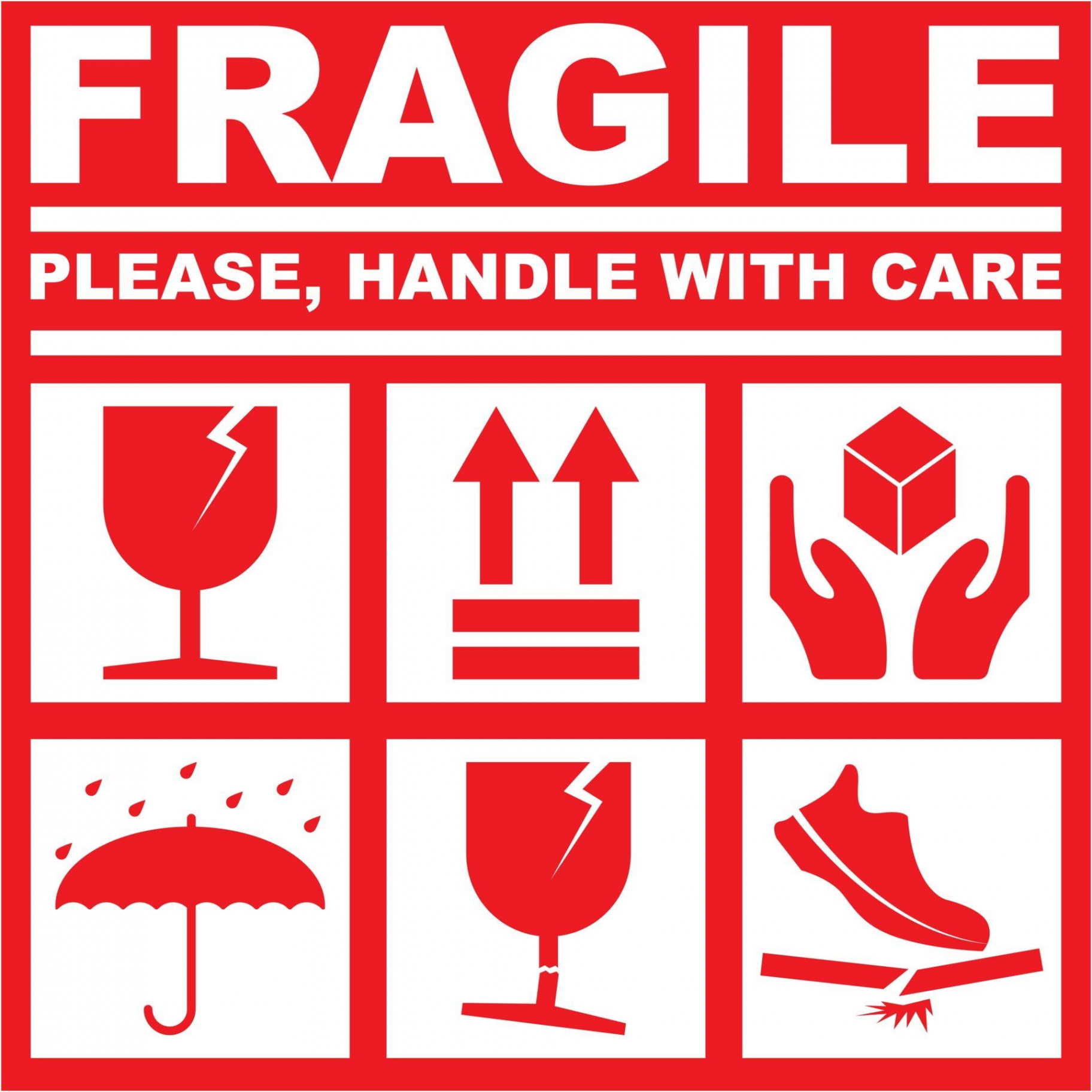 PRINTABLE FRAGILE PLEASE HANDLE WITH CARE - WHITE RED COLOR