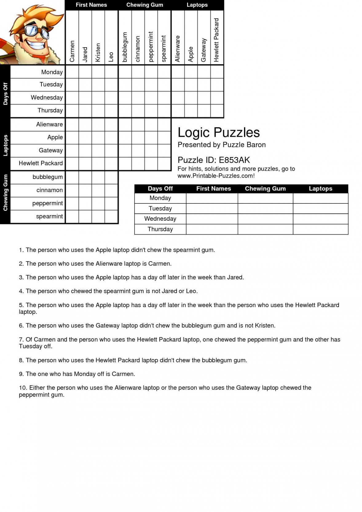 Printable Logic Puzzles For Elementary Students  Logic puzzles