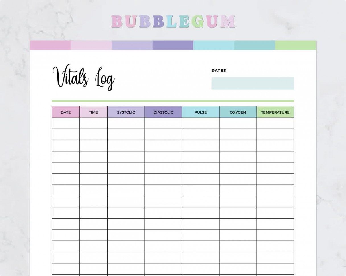 Printable Vitals Log, Blood Pressure Log, Vital signs Sheet, Vital