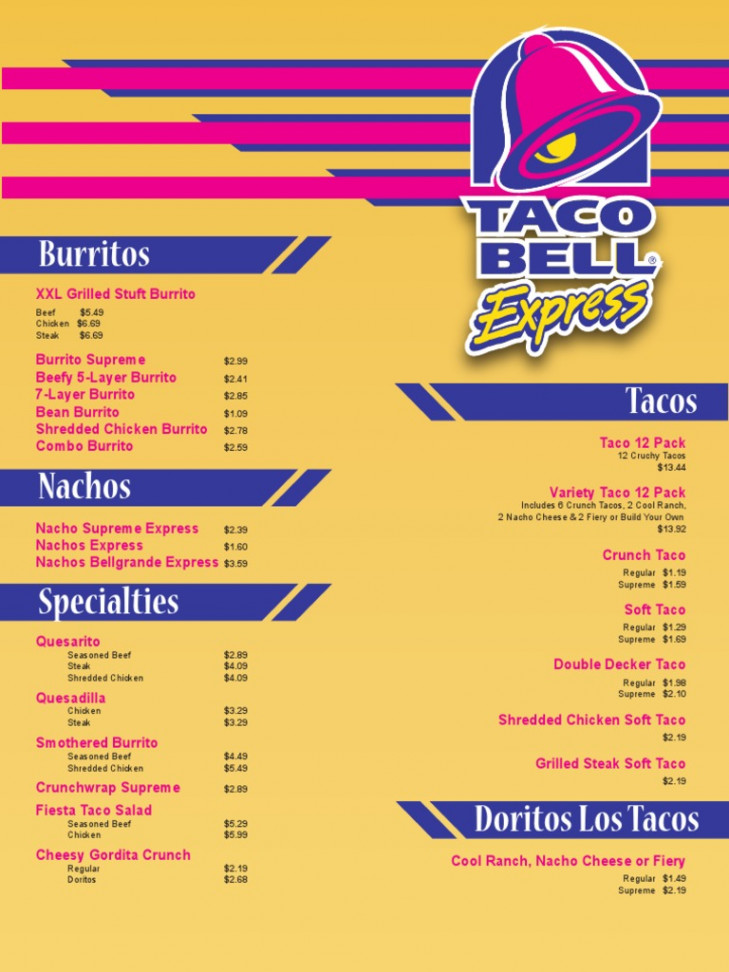 Taco Bell Menu  PDF  Snack Food  Foods