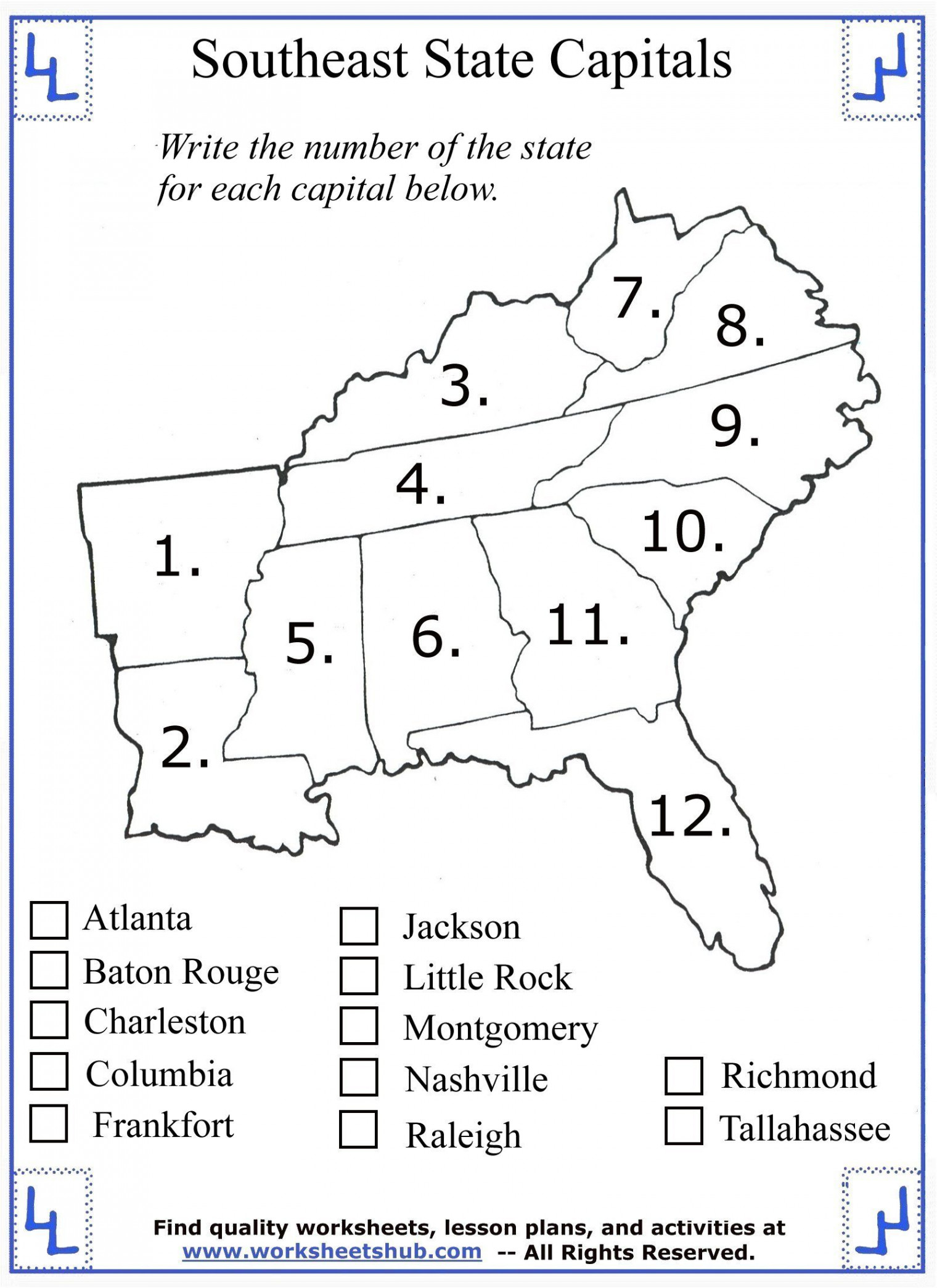 th Grade Social Studies Southeast State Capitals   Social