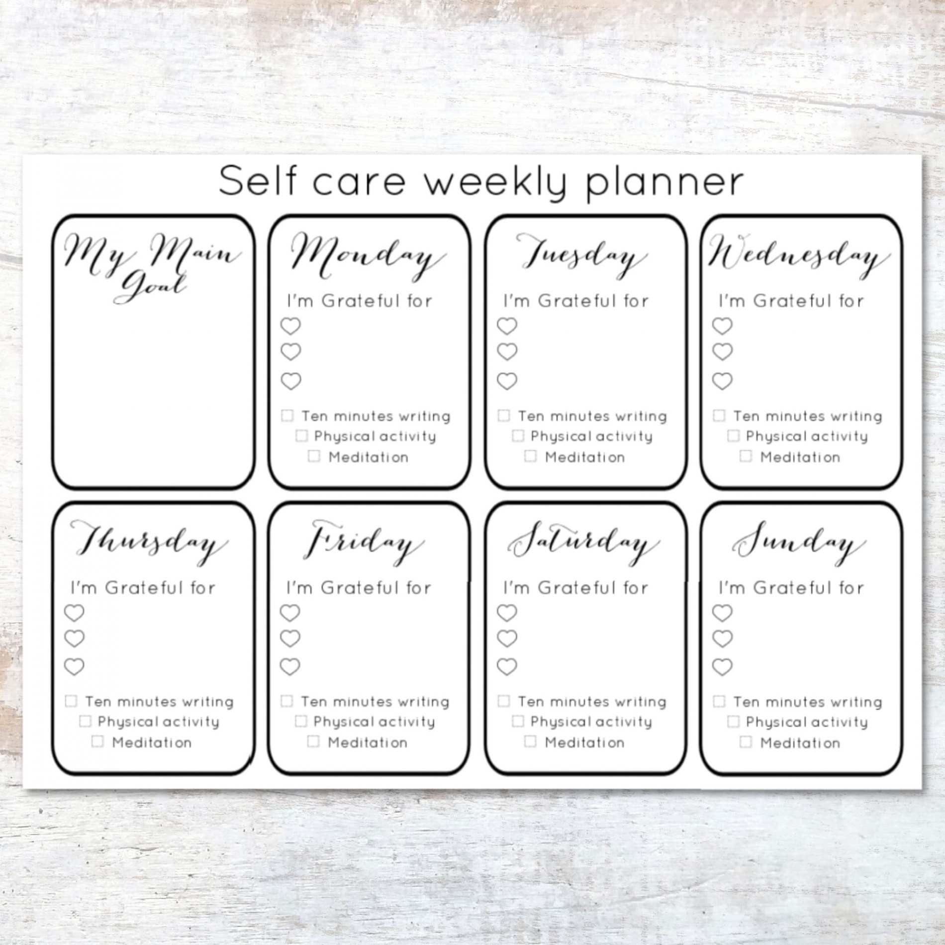 Undatierter Wochenplaner zum Ausdrucken Dankbarkeit Journal Self Care  Worksheet - Self Care Printable