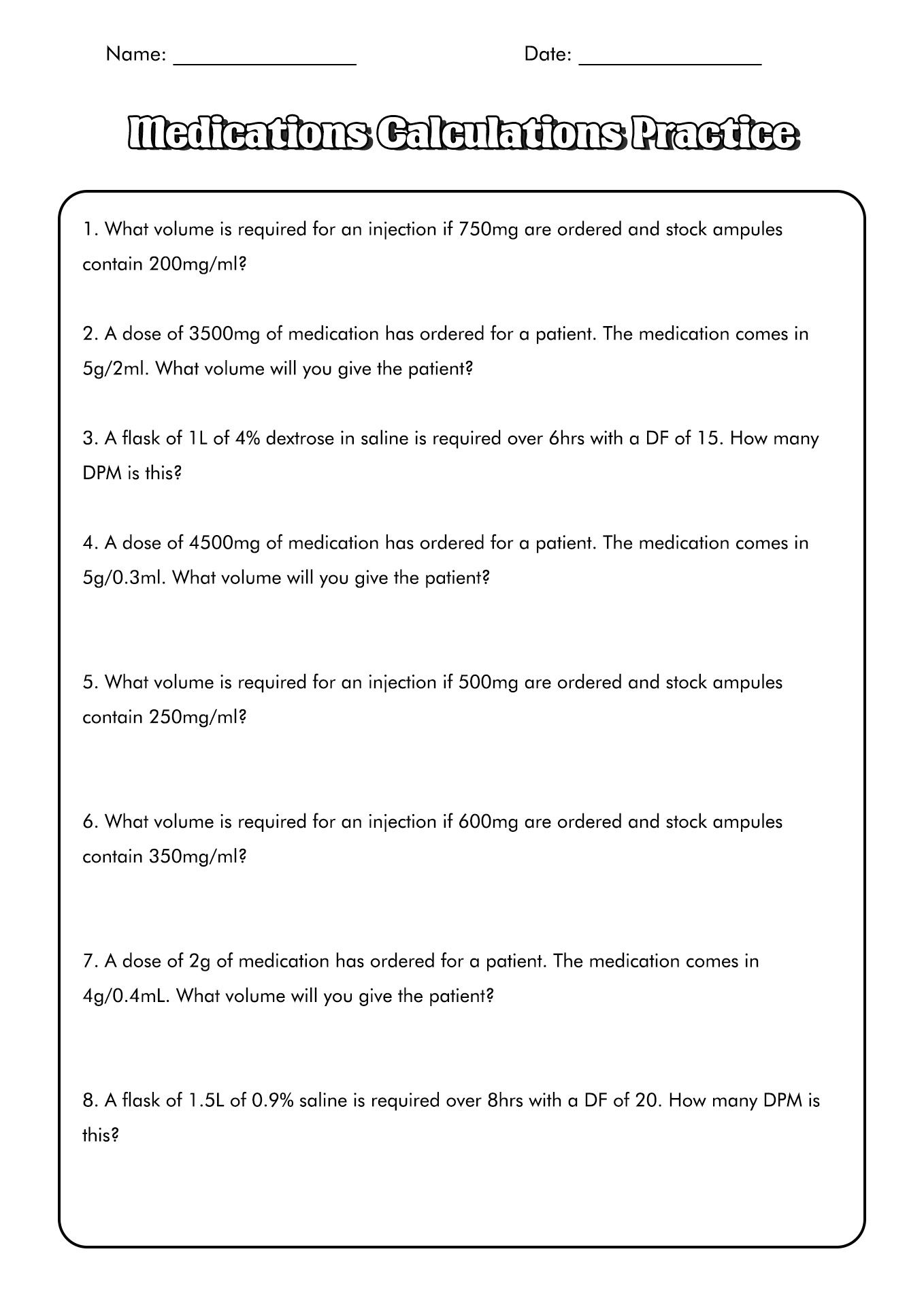 Best Medical Math Worksheets Pdf 2