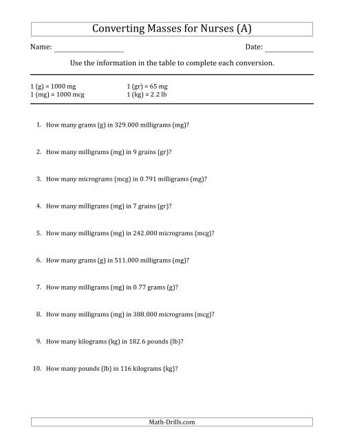 Best Medical Math Worksheets Pdf 8