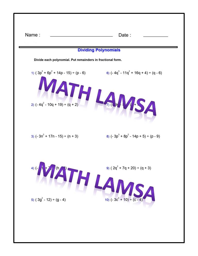 Best 45 Dividing Polynomials Worksheets Ideas 25