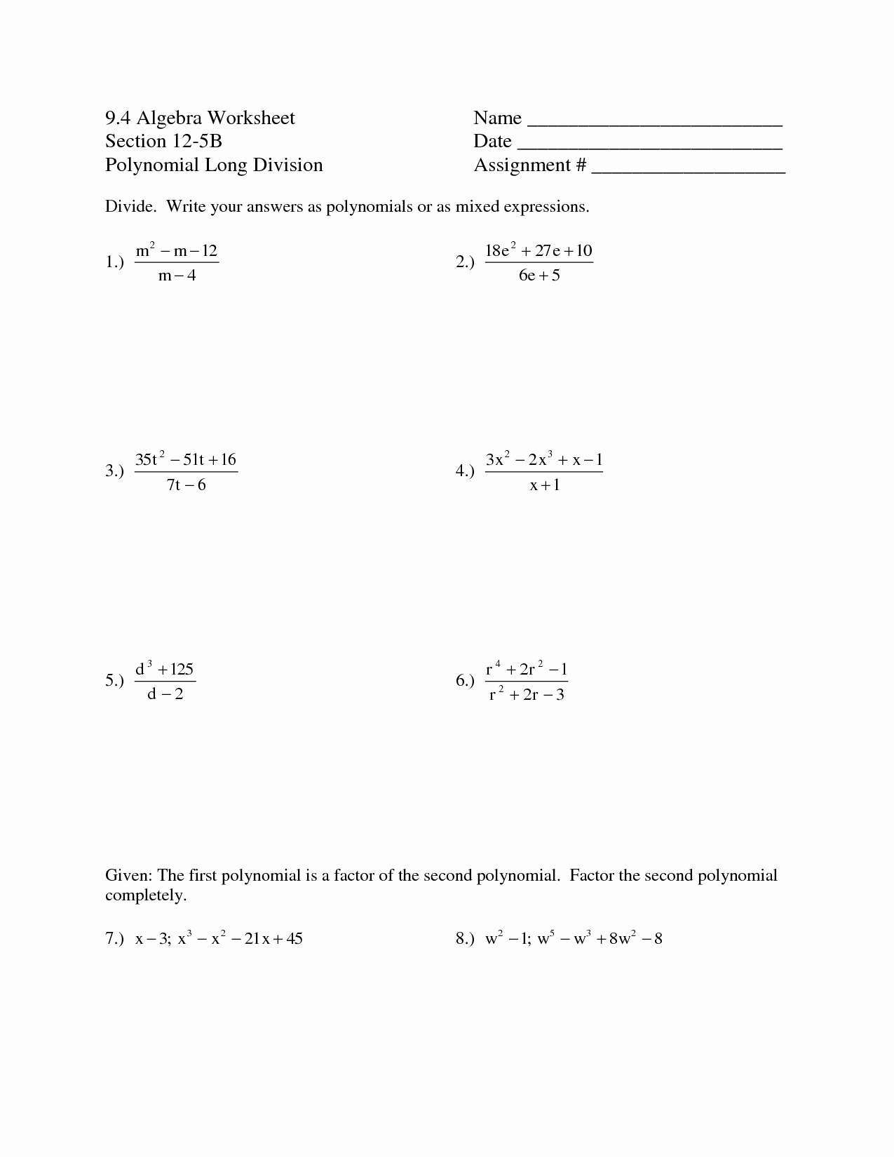 Best 45 Dividing Polynomials Worksheets Ideas 31