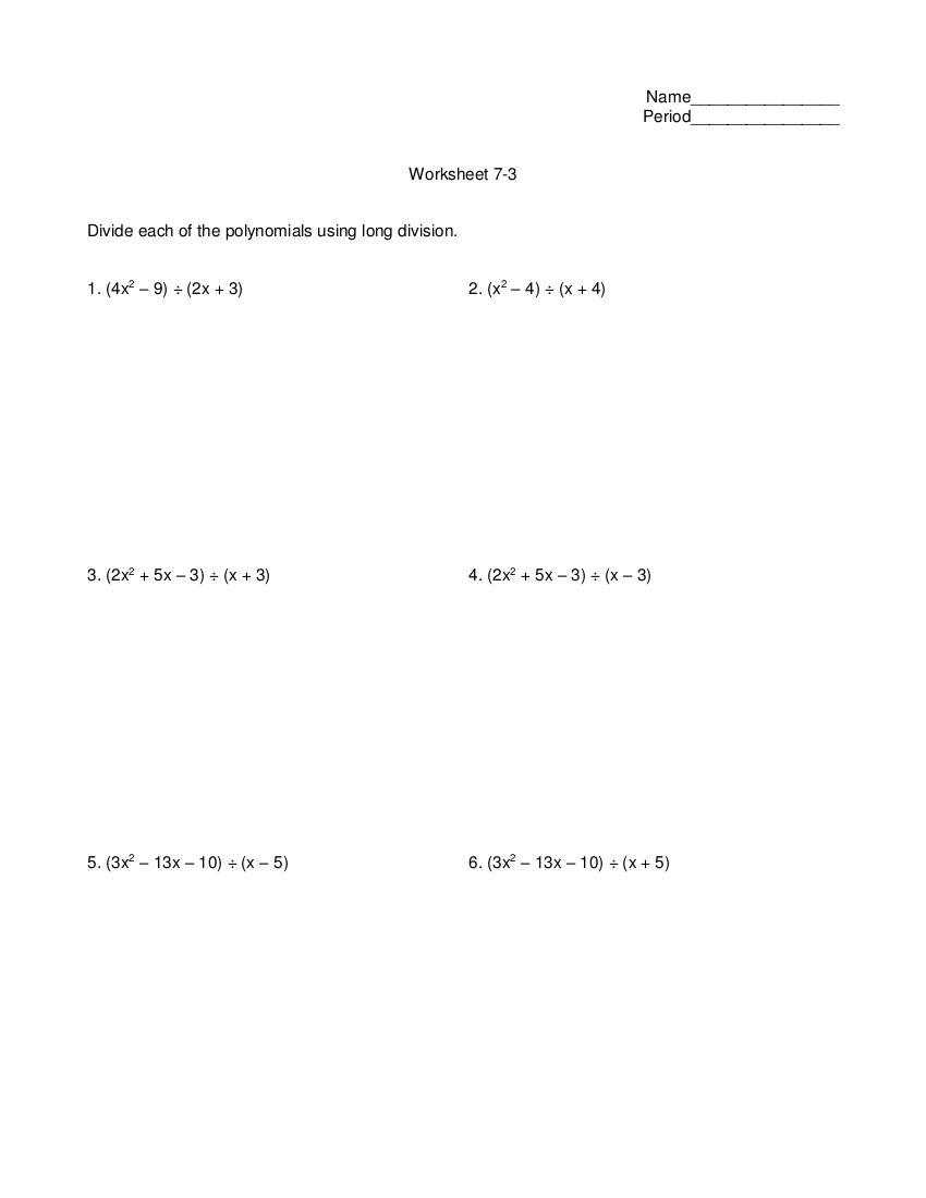 Best 45 Dividing Polynomials Worksheets Ideas 7