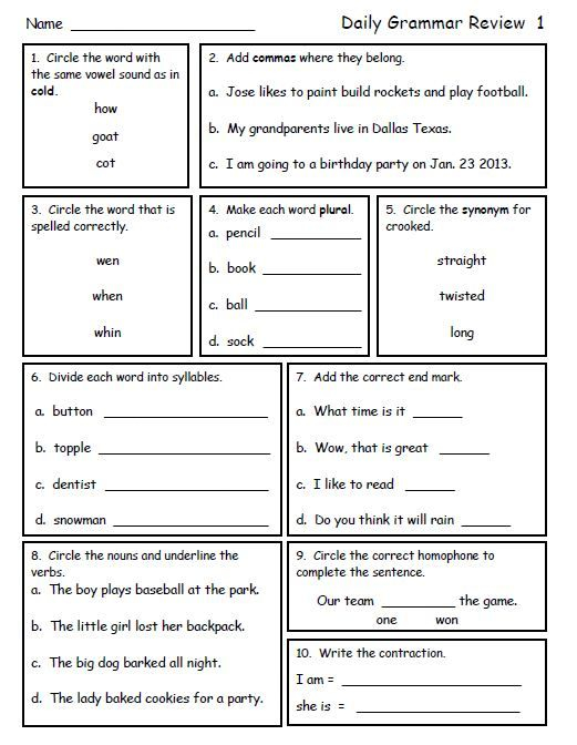 30 2Nd Grade Worksheets Grammar