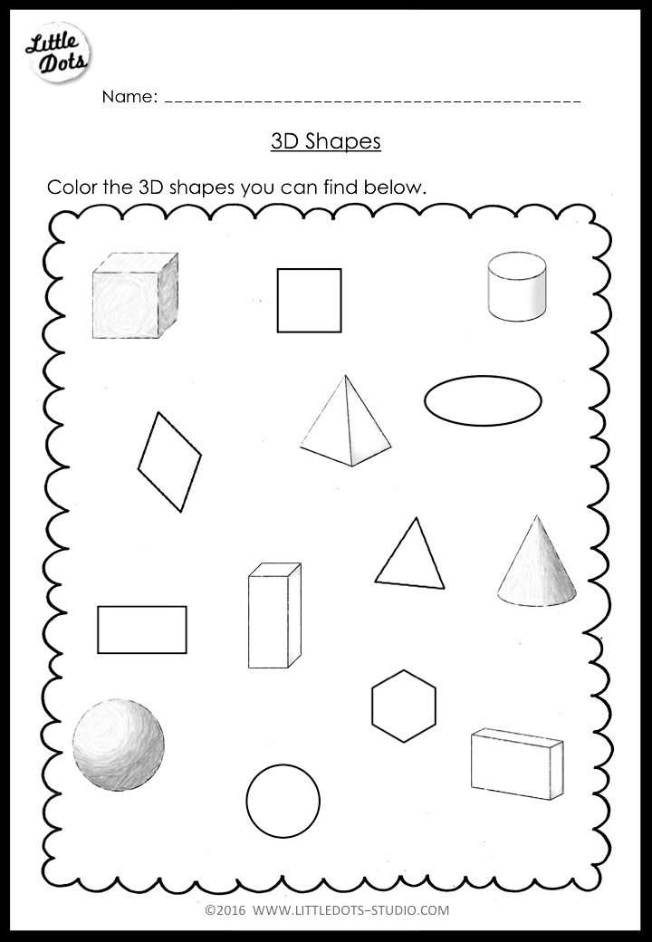30 3D Shapes Kindergarten Free Worksheets