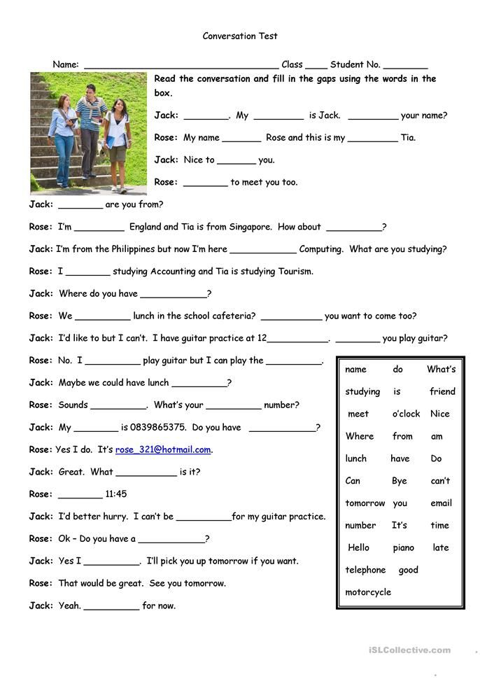 30 Conversation Worksheets English For Grade 1